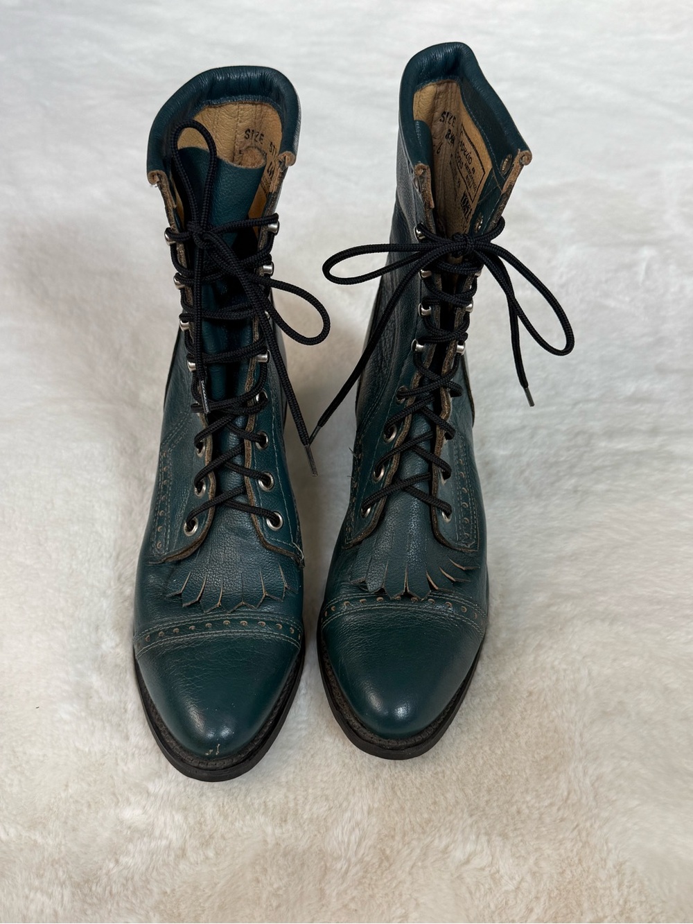 Vintage Capezio Teal Lace-Up Women's Leather Boots